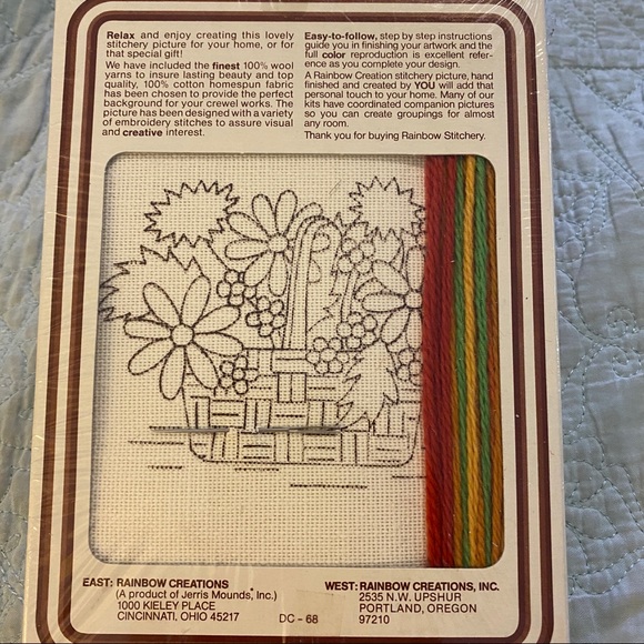 Rainbow stitchery “Posy Basket” Panier de fleurs, 4” x 5” new in sealed package - Picture 2 of 2